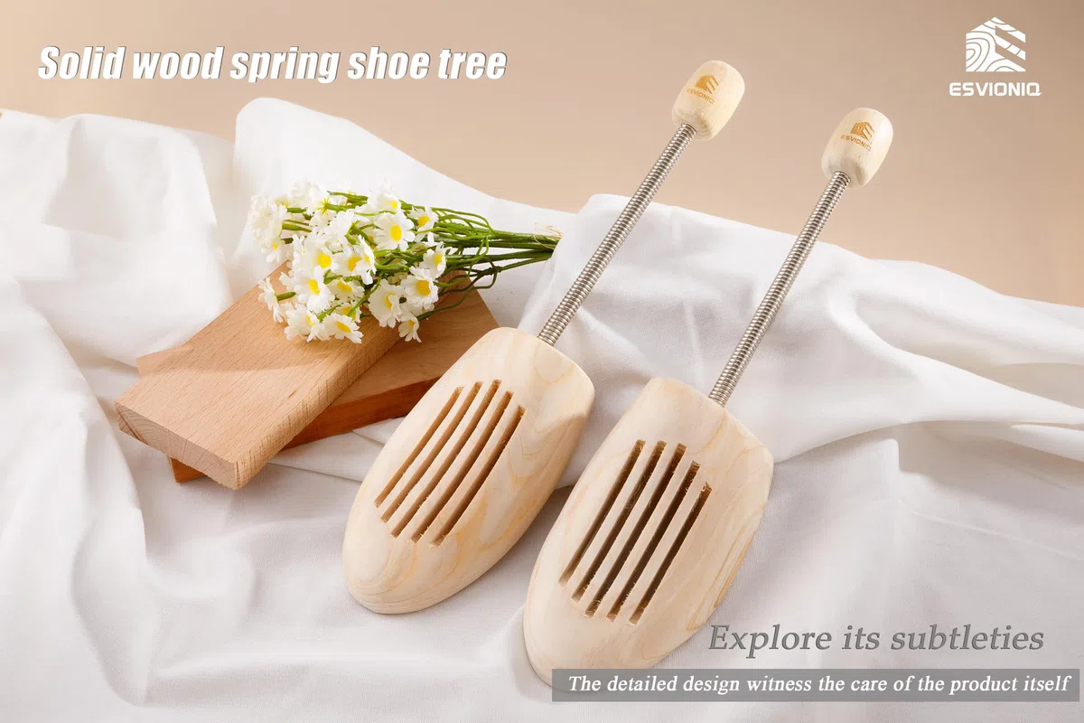 Árboles de madera ajustables para zapatos con resorte, árbol de zapatos de madera para hombres y mujeres, en forma de zapato que dura la camilla de zapatos de madera