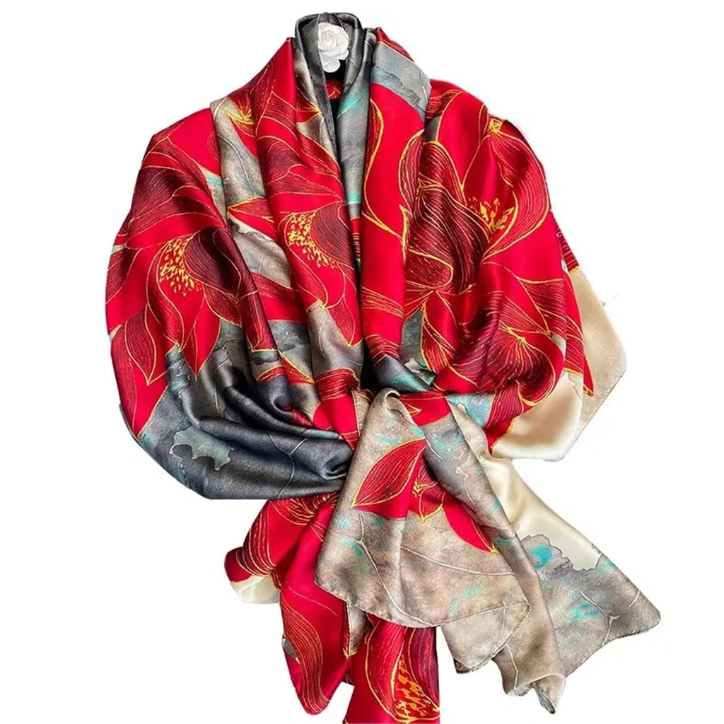 MUSUMI Bufanda de Seda para Mujer, Hijab Vintage, Diadema con Estampado, chales y envolturas, Estola de Playa, pañuelo para el Cuello, Bandana Femenina