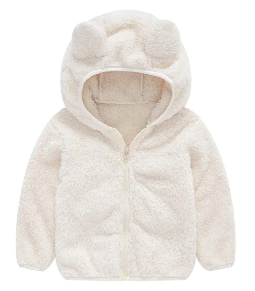 Chaqueta de forro polar con capucha para niñas y niños, con cremallera, abrigo cálido de invierno, Blanco, 6-7 Years