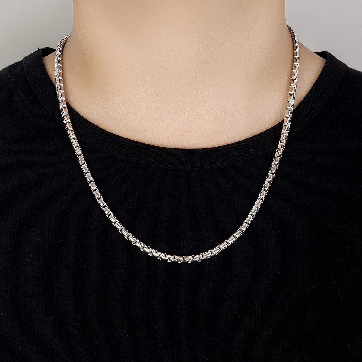 Dankadi - Collar fino (5 mm, en forma de caja de 925, 18 a 26 pulgadas, cadena cuadrada, redonda, caja de cadenas, briolette veneciano Rolo Fine Design italiano, 46 cm – 66 cm, regalo de joyería para