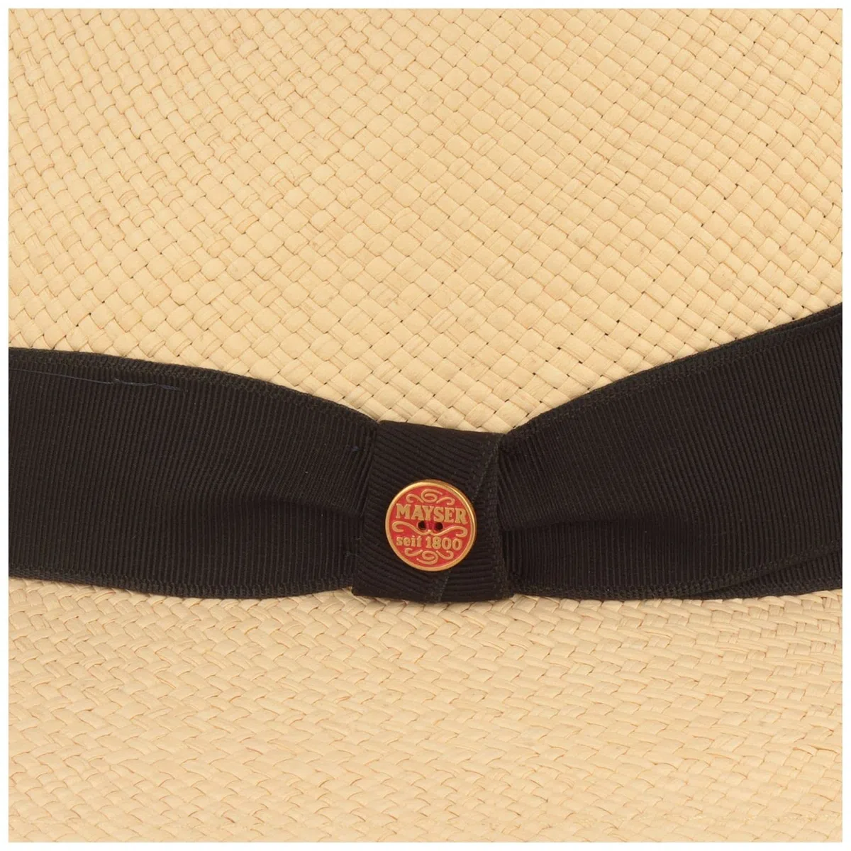 Mayser Original Panamá Sombrero de Paja de Ecuador, Sombrero de Verano Trenzado a Mano, protección UV 60 bwz. 80, Impermeable, antiroturas, Sombrero, Naturaleza - Correa Negra, 58
