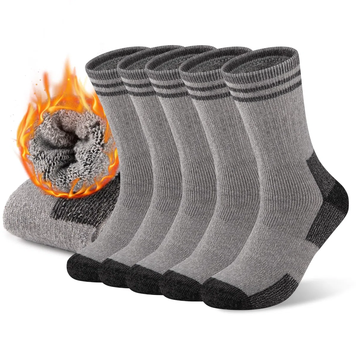 COOVAN Calcetines de lana merino para hombre, térmicos, cálidos, para invierno, suaves, acogedores, para clima frío, trabajo, senderismo, 5 pares