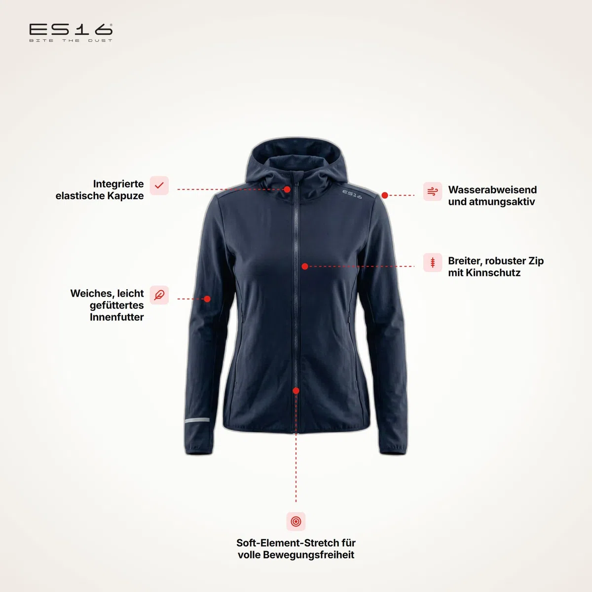 Løbejakke Soft Element Chaqueta Running Mujer | Cortavientos Ligera y Transpirable con Cremallera Completa para Correr y Ciclismo