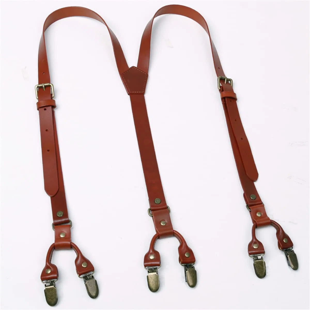 Tirantes para Hombre, Tirantes de Cuero Resistentes en Forma Y Menu2019 (6 Clips metálicos, Correas Ajustables)(Deep Brown)
