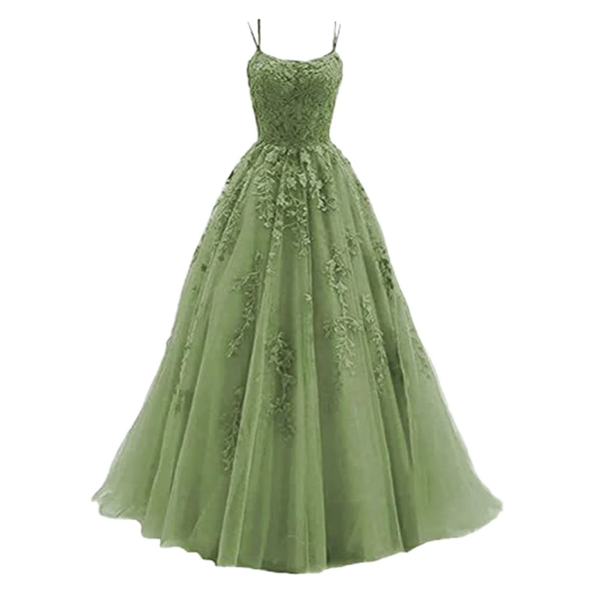 Elegante Vestido Largo de Noche para Mujer con Detalles de Encaje Aplicados y Tira Fina en para Eventos Formales