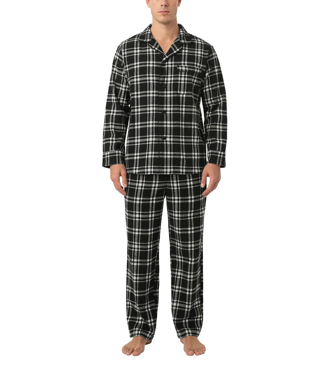 LAPASA Pijama Hombre Invierno 100% Algodón Franela Ropa Dormir a Cuadros Camiseta Manga Larga y Pantalón Largo Calido Estar en Casa Comodo M79/M95
