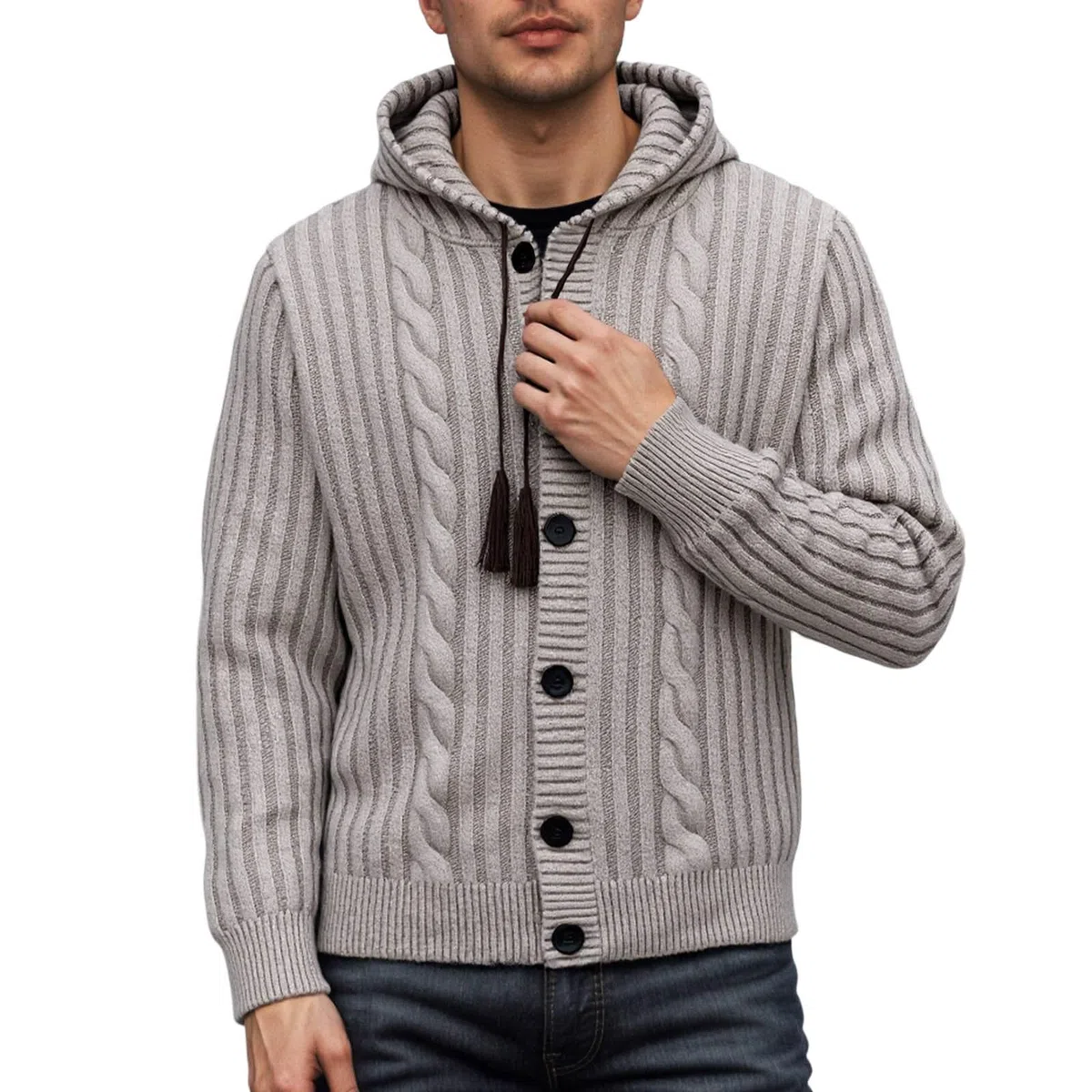Cardigan Hombre Botones, Chaqueta De Lana para Hombre con Cuello En V Manga Larga Suéter De Punto con Botones Elegante Ajustado Cárdigan Ligero con Bolsillos para Exterior El Ocio
