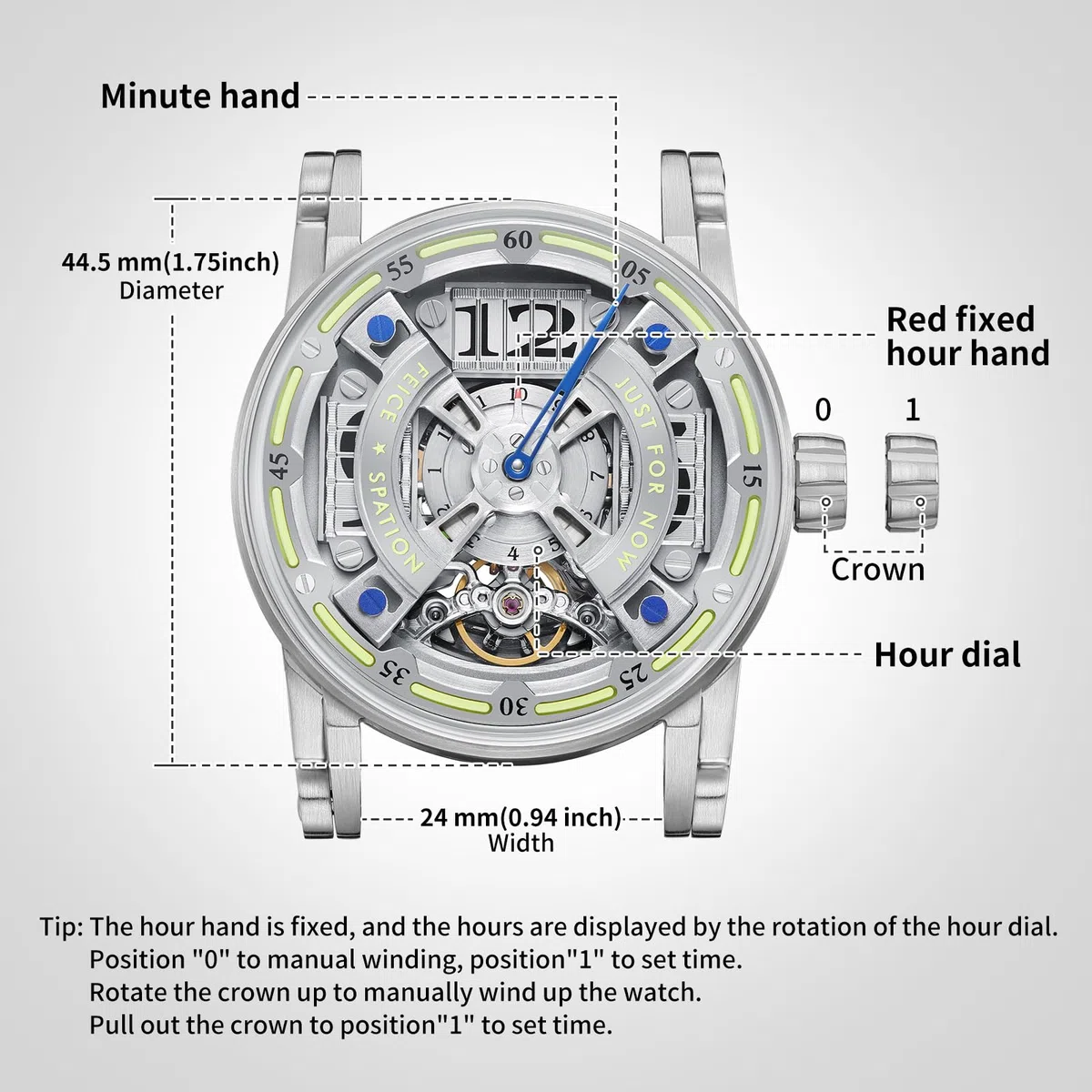 FEICE Reloj Skeleton Automático Analógico para Hombre con Correa de Silicona Acero Inoxidable Ø44mm FM501