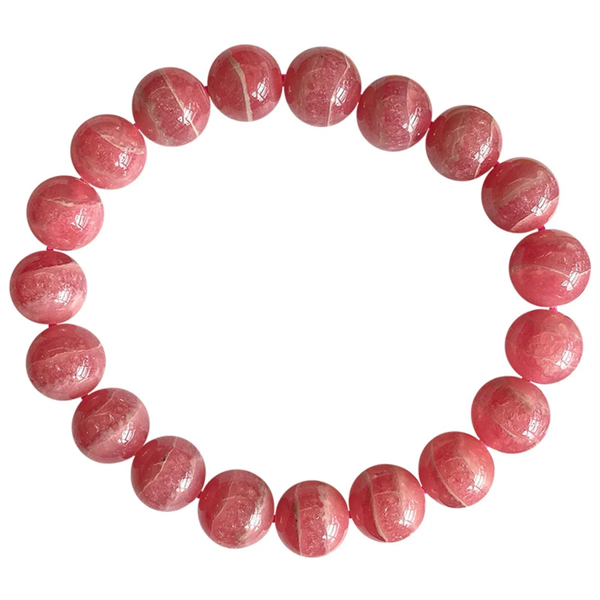 Pulsera de rodocrosita Natural para Mujer, Pulsera de Cuentas con Rayas Rojas y Blancas, joyería elástica con Piedras curativas Redondas para Uso Diario.,8mm