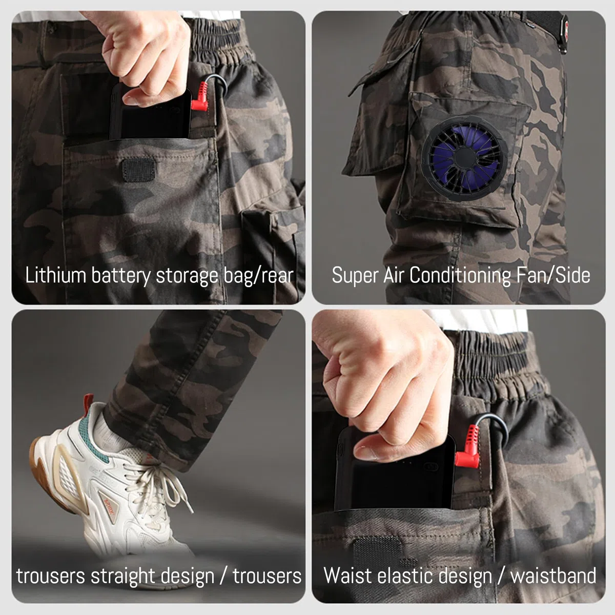 Pantalones de ventilador, pantalones con aire acondicionado para hombres, adolescentes, ropa de trabajo refrescante para exteriores, ciclismo, jardinería, viajes, pantalones de ventilador