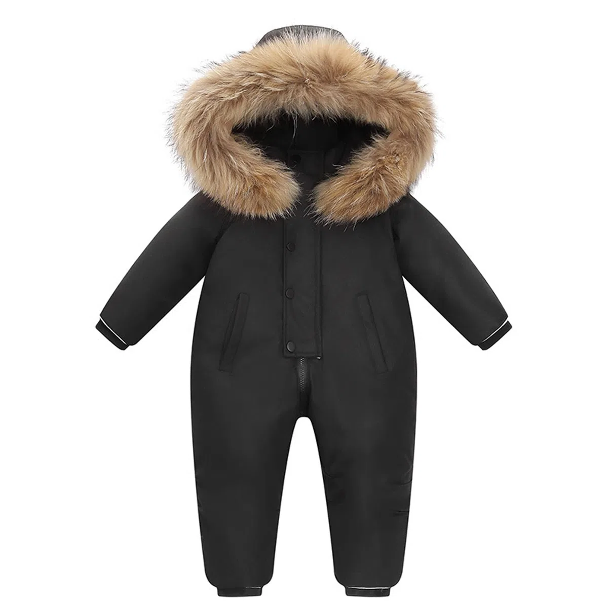 bestgift Traje de una sola pieza para niños hombres y mujeres traje de esquí de plumón traje de una sola pieza 1-6 años engrosado, Negro, 90 cm