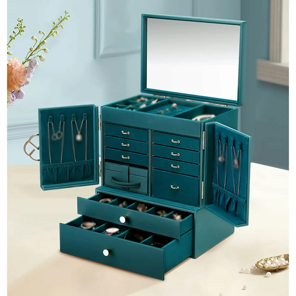 Joyero Caja de joyería Reloj Collar Anillo Pendientes Caja de almacenamiento de joyería multicapa Organizador De Joyas(E)