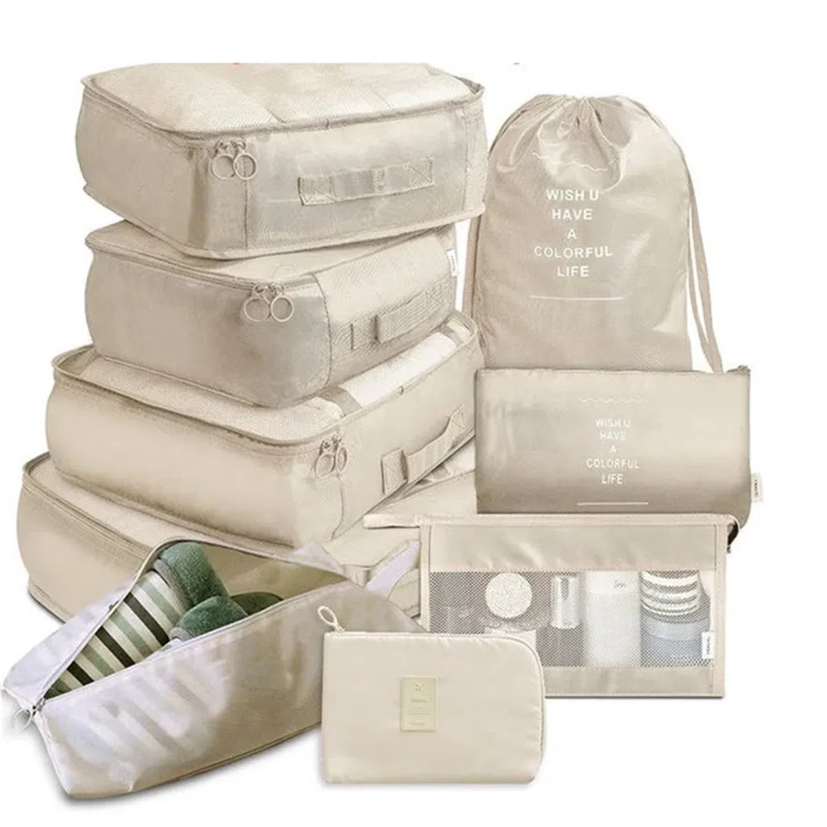 Juego de 9 bolsas organizadoras viaje for guardar maletas, organizador equipaje, ropa, sujetadores y zapatos(9PCS Beige)