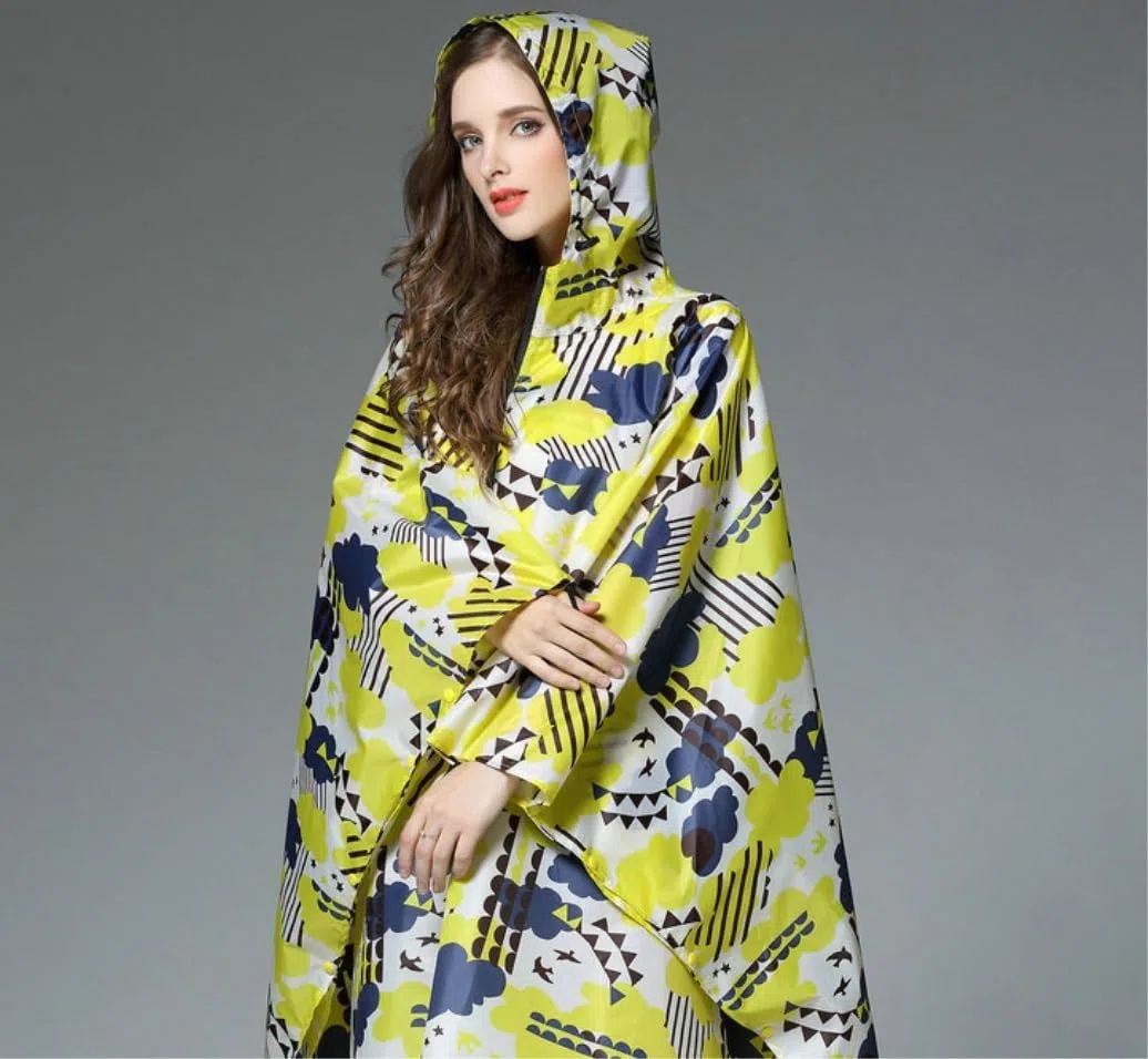 Capa de Lluvia Reutilizable Poncho Impermeable Con Estampado De Para Mujer, Capa Para Lluvia Grande Capucha Y Cremallera Ropa de Agua para Exteriores