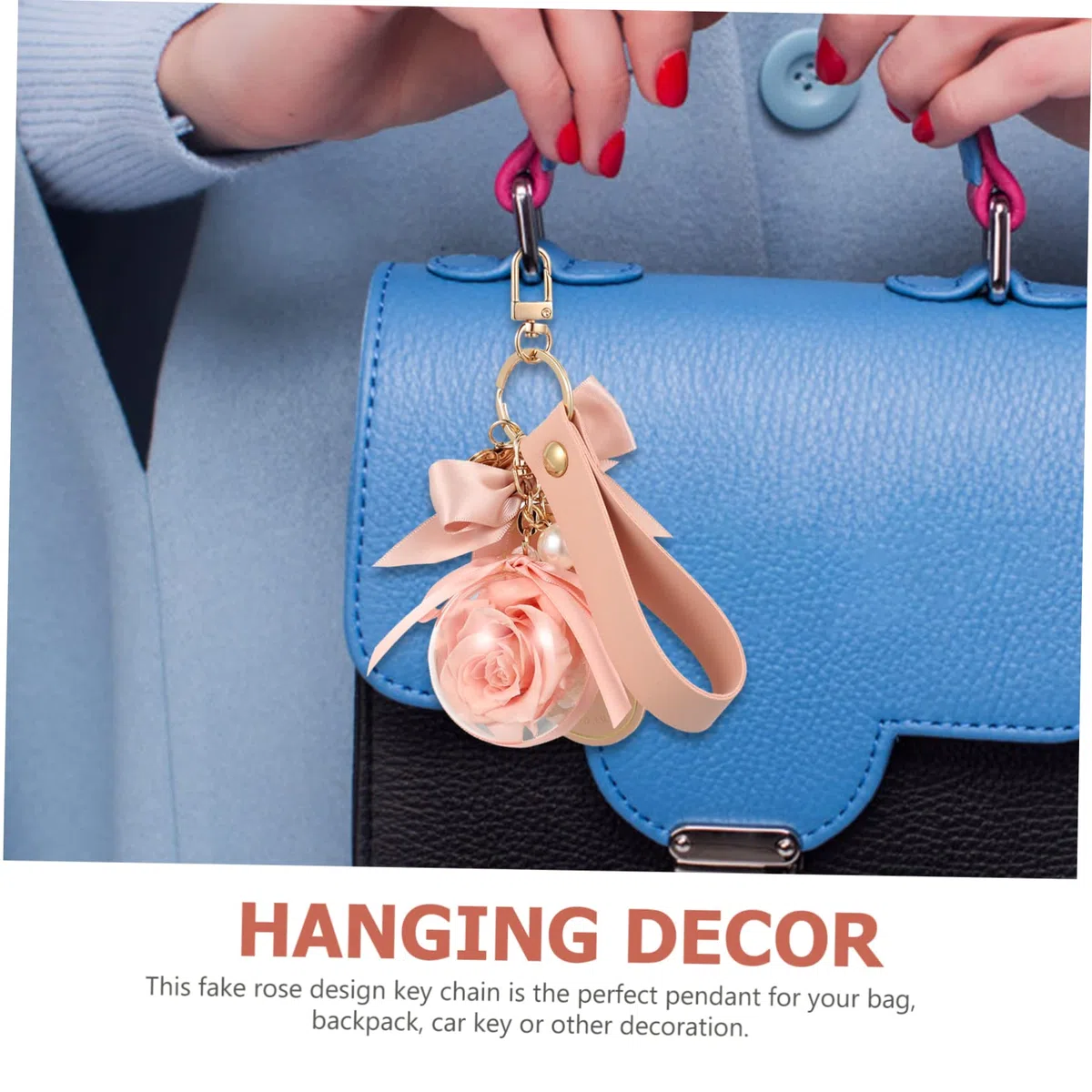 Holibanna Llavero Flor Preservada Cuentas De Números Flor Mochila Llavero Perlas De Margarita Correa De Perla Para Dije De Teléfono Telar Llaves Cadenas Felpa Paño Rosa