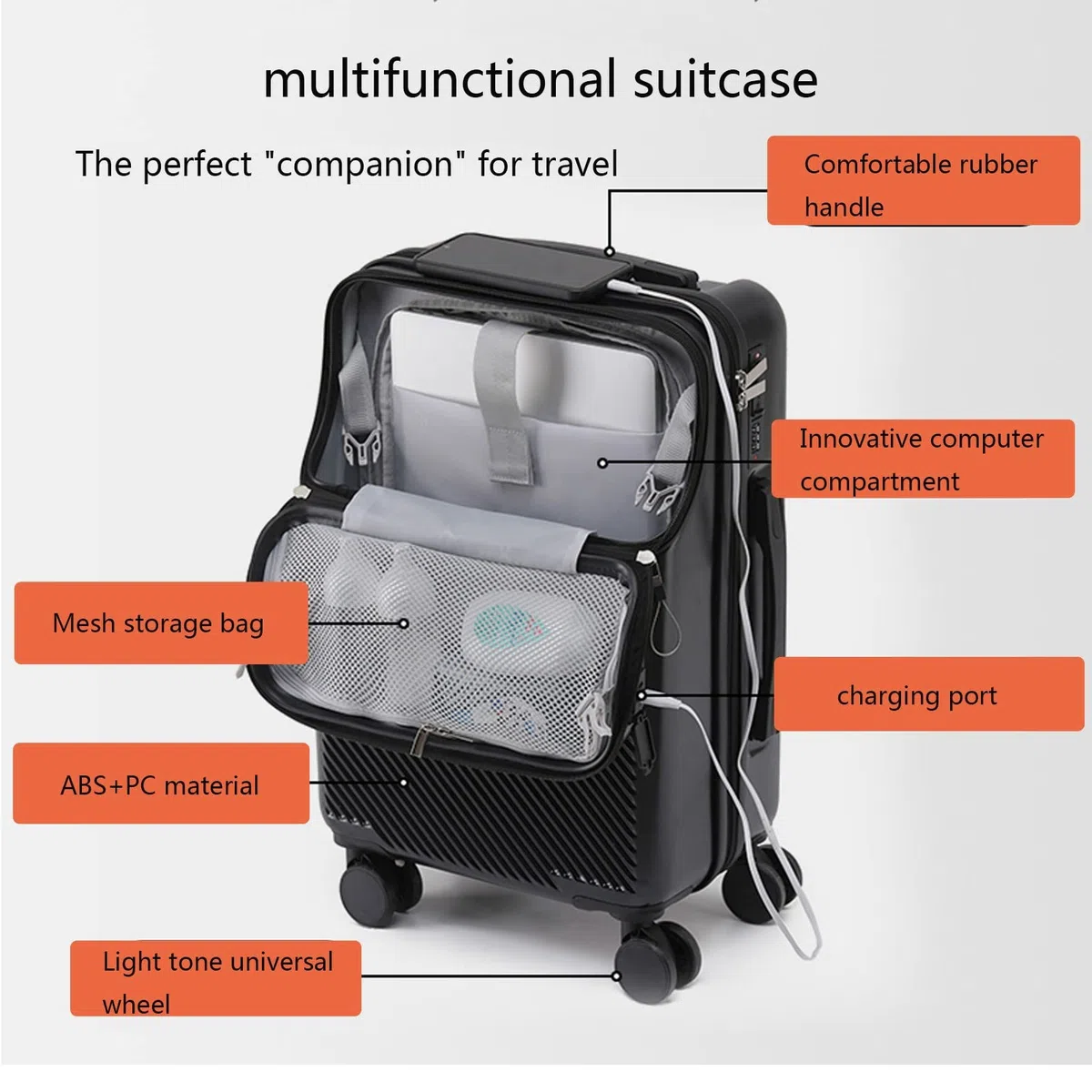 Equipaje de Mano (20 Pulgadas), Equipaje de Mano para Viaje, Maleta Multifuncional, con Puertos USB de Bolsillo para Laptop, 20in/22in/24in/26in (Color : 1, Size : 22 Inches)