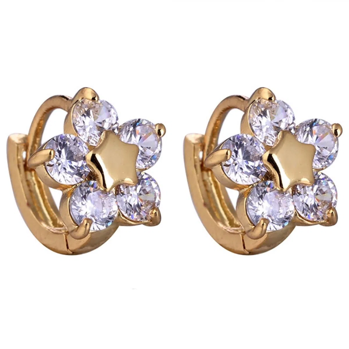 Pendientes de oro de 14 quilates 585, flor de moissanita, estrella, pendientes de aro pequeños de oro amarillo de 14 quilates
