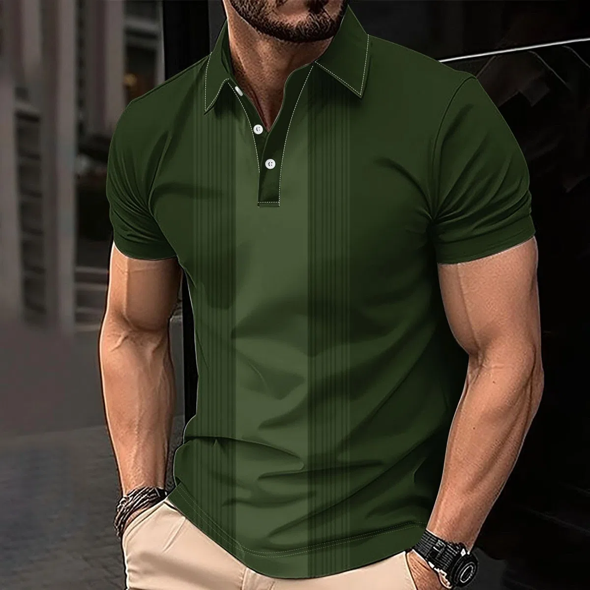 Poloshirts - Camisetas de manga corta con cuello de solapa para hombre, con solapa de botones impresos, ajuste regular, cómodo, capa base y ropa para uso diario casual