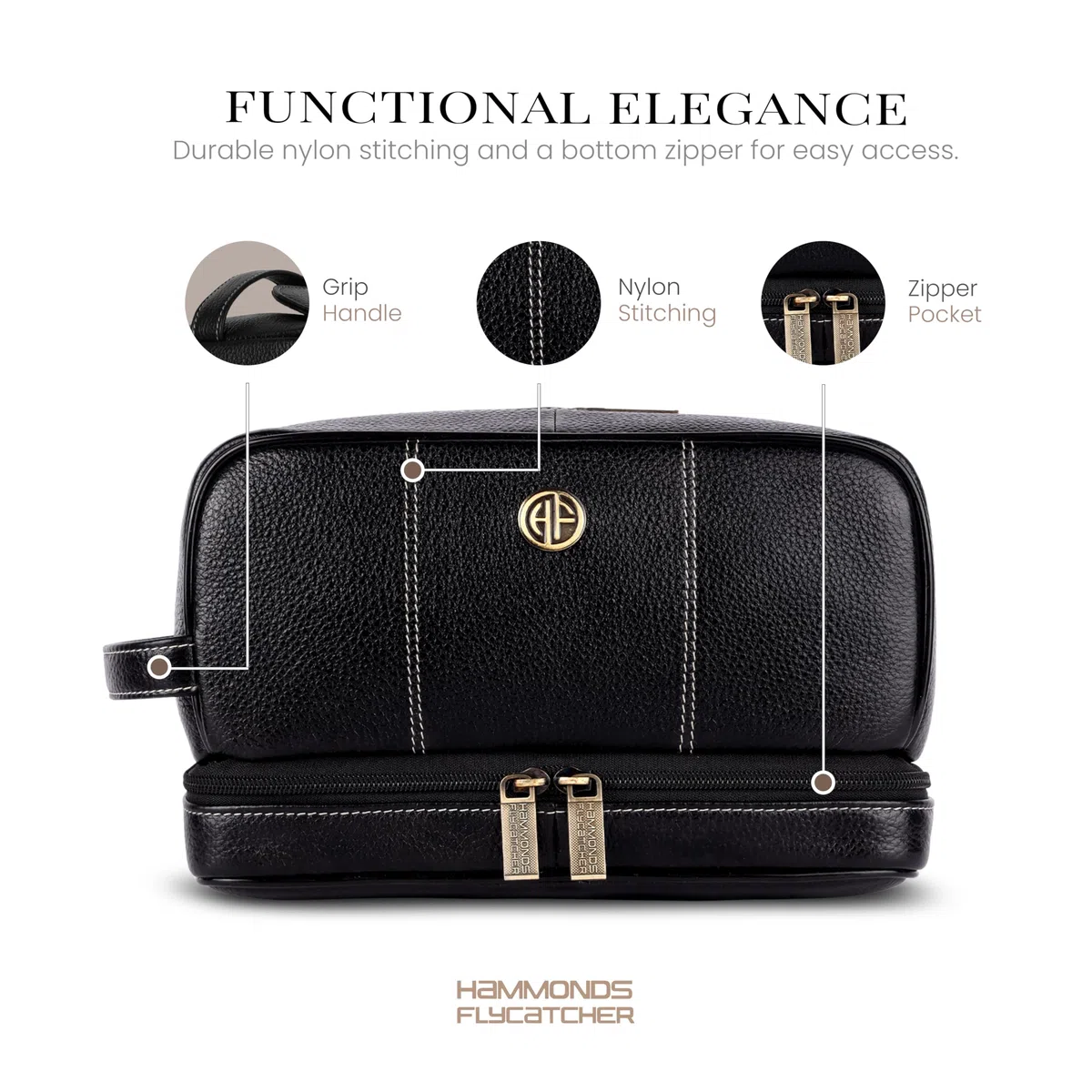 Hammonds Flycatcher Bolsa de afeitado de cuero genuino para hombre, kit de cuero Dopp, bolsa de aseo de viaje, organizador de kit de higiene y aseo personal, cuero libre de crueldad y estuche de