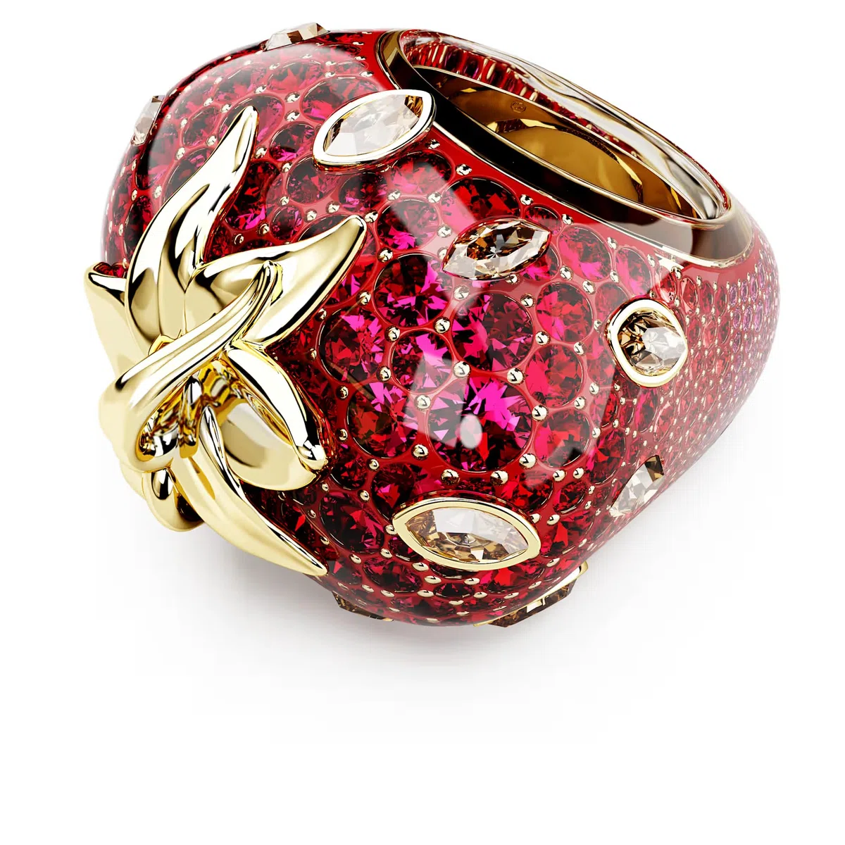 Swarovski Anillo Idyllia, corte mixto, fresa, rojo, chapado en oro, talla 58