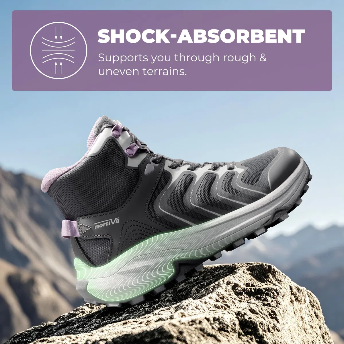 NORTIV 8 Botas de senderismo para mujer, impermeables, con soporte de arco, tenis para caminar al aire libre, cómodas, ligeras, botas Echo Mid