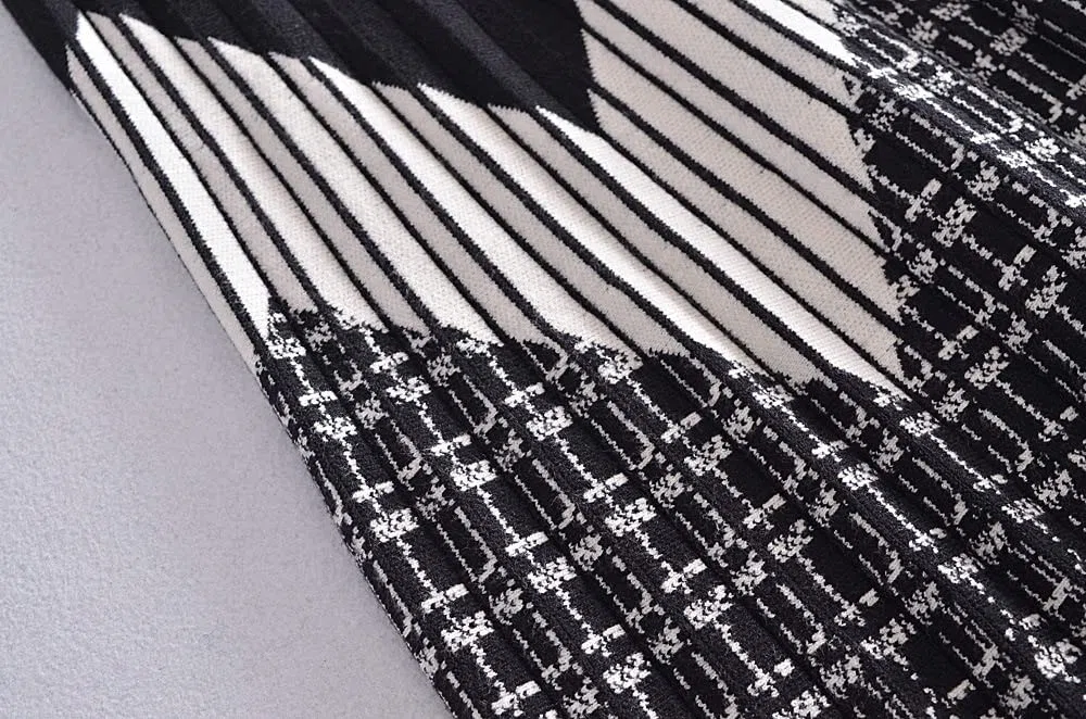 Faldas para Mujer Reino Unido,Falda De Invierno A Cuadros Cintura Elástica Onda Falda Plisada De Talle Alto De Punto Negro Faldas Plisadas Midi Acampanadas para(Coffee)