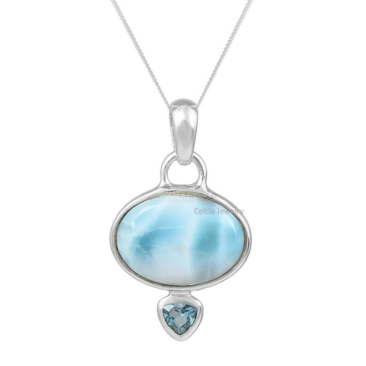 Collar de plata de ley 925 maciza para mujer, larimar genuino y topacio azul con múltiples piedras preciosas, collar único hecho a mano para ella