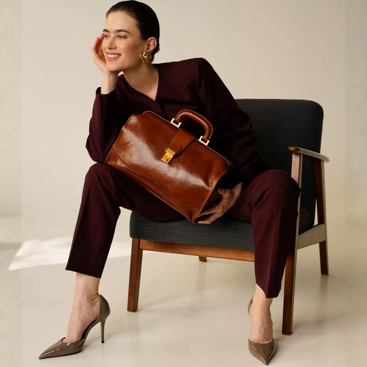 Time Resistance Bolso de Médico de Piel - Bolso de Mano de Piel Estilo Vintage - Maletín de Piel para Hombre y Mujer