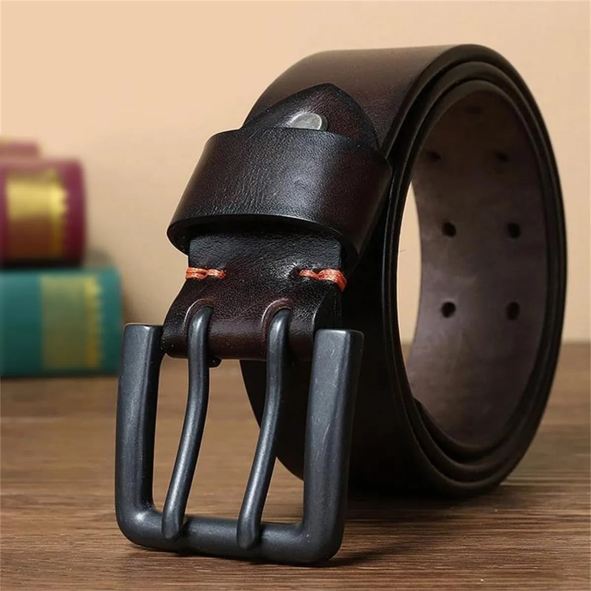 Cinturón De Piel De Vaca Gruesa De 4,3 Cm Para Hombre, Cinturón De Diseñador De Lujo, Hebilla Doble, Cinturón Para Pantalones Vaqueros