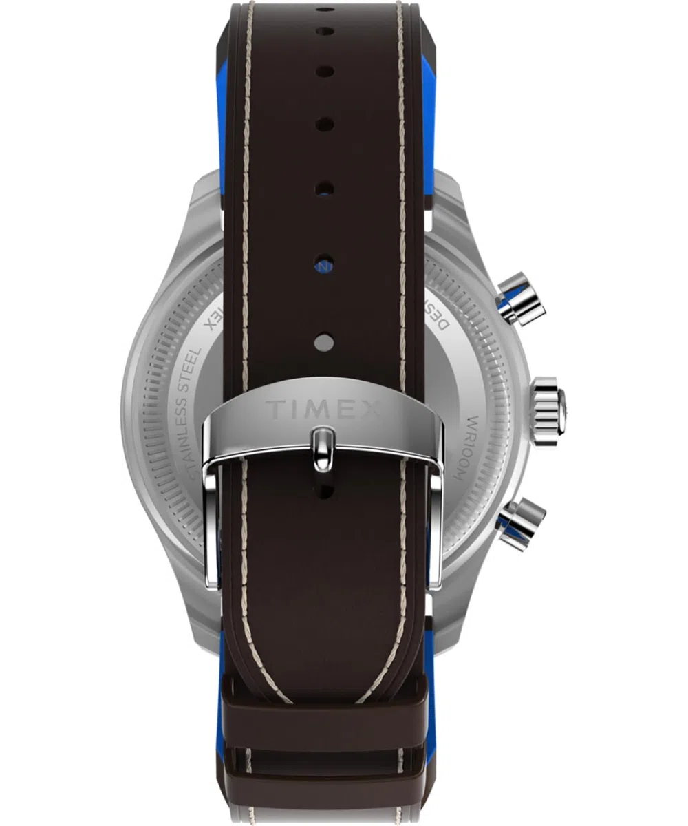 Timex Cronógrafo Flyback x Pan Am (43 mm), Esfera Azul, Correa de Piel marrón TW2W97200
