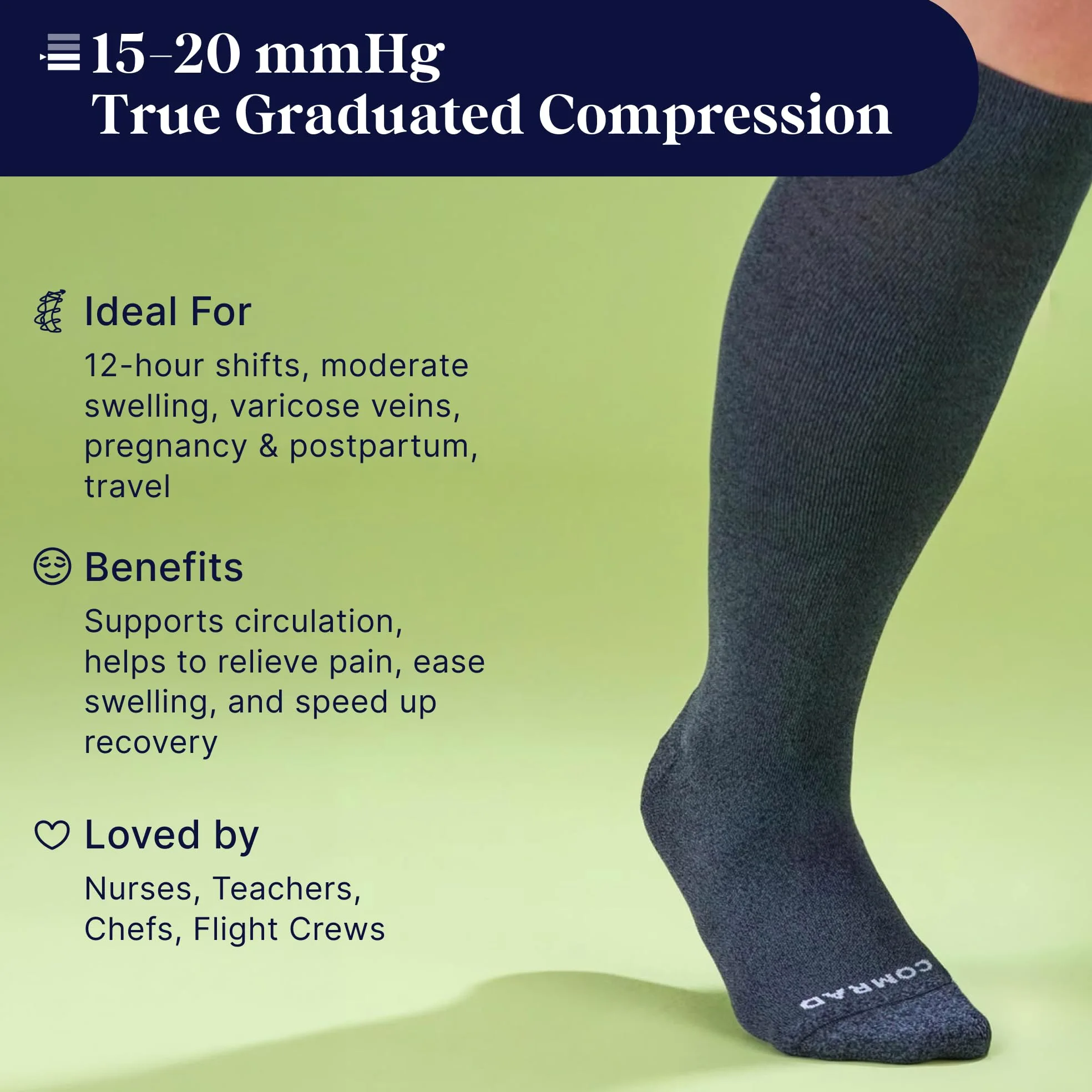 Comrad Paquete de 3 calcetines de nailon hasta la rodilla, calcetines de compresión graduada de 15-20 mmHg, (negro degradado, extragrande), calcetines de apoyo suaves y transpirables para hombres,