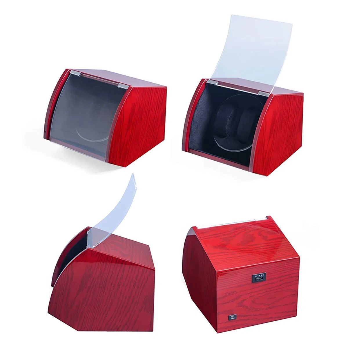 Caja de cuerda - Relojes de madera de doble posición Caja de cuerda Relojes mecánicos Bobinadora automática Estuche de almacenamiento de reloj inclinado Agitador de reloj de motor silencioso (negro el