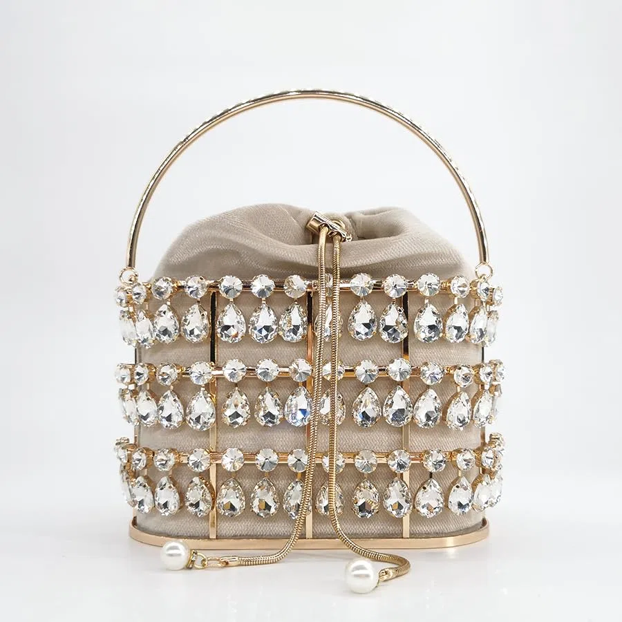 Bolso de Mano de Noche con Diamantes de imitación de Cristal Grande, Bolsos de diseñador de Lujo para Mujer, Bolso Dolly de Fiesta Nupcial de Terciopelo de Metal para Mujer, Bolso