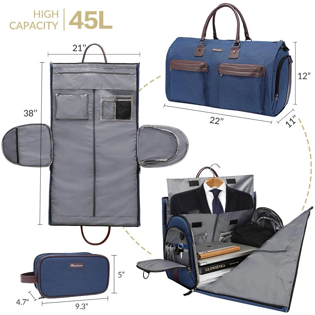 Modoker - Bolsa de Ropa Convertible con Correa para el Hombro, Bolsa de Lona para Hombre y Mujer, 2 en 1 para Colgar en Maleta, Bolsa de Viaje
