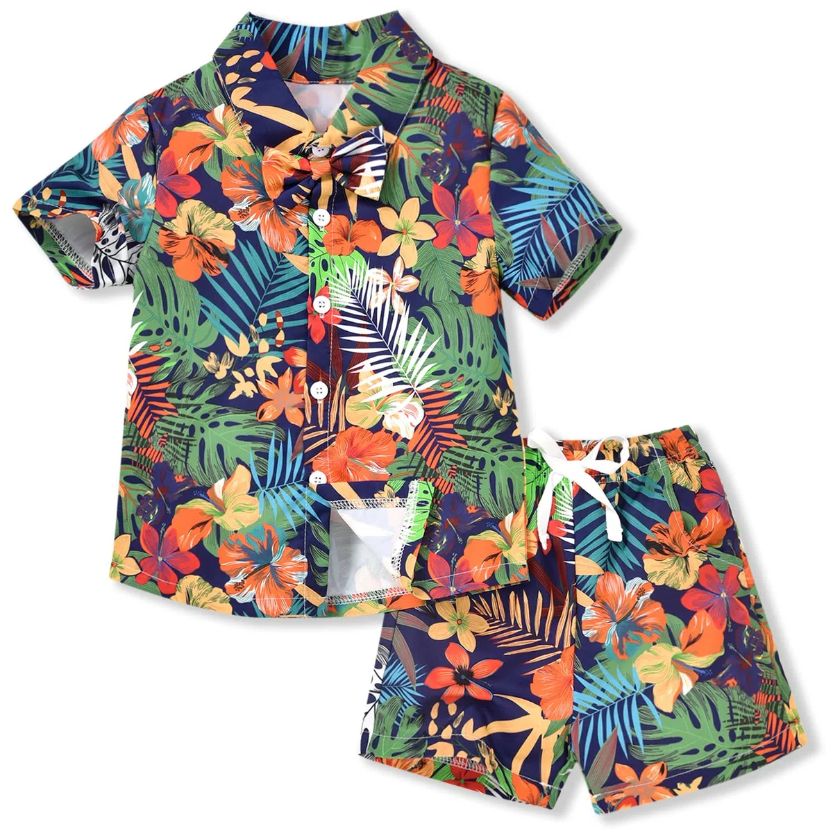 HINTINA Conjunto de pantalones cortos hawaianos de manga corta para bebé con estampado floral y hojas