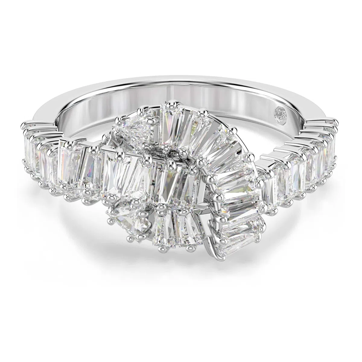 Swarovski Matrix Colección anillo, talla baguette, nudo, blanco, chapado en rodio