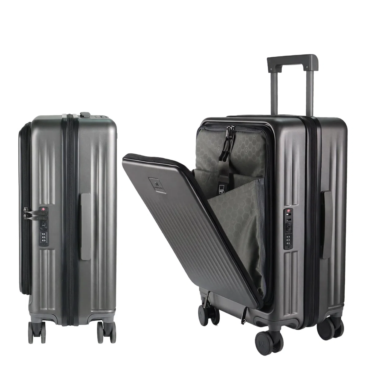 MYBOX Juego de equipaje de 2 piezas con equipaje de mano de 20 pulgadas y funda de viaje de 12 pulgadas, maleta de bolsillo frontal con ruedas giratorias, puerto USB y portavasos, equipaje rígido