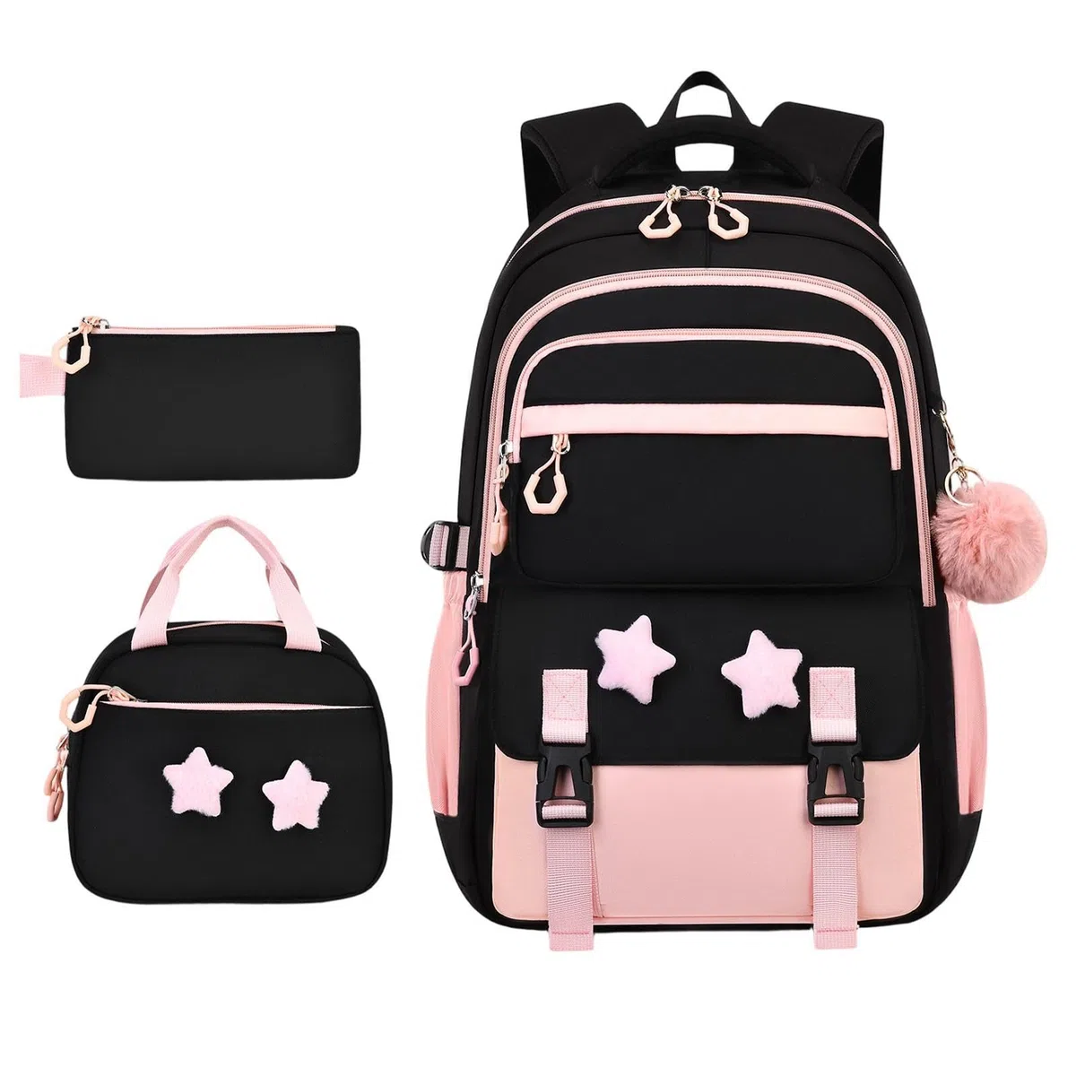 Mochila para niña con con estuche para lápices, diseño de estrella, 3 piezas, Rosa., Siehe Beschreibung, Ver descripción | Bolsa de viaje para estudiantes, cartera, artículos de papelería, ropa, al aire libre, viajes y viajes