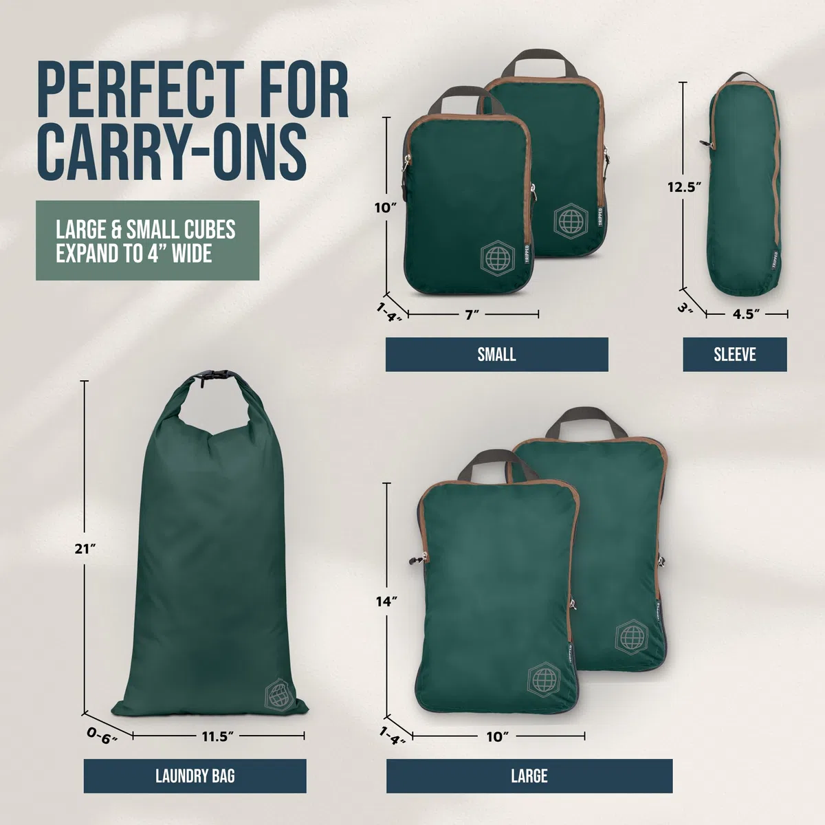 TRIPPED Travel Gear - Juego de bolsas de compresión para viaje, en forma de cubo, ligeras y duraderas, para maletas, 6 Piece, Classic