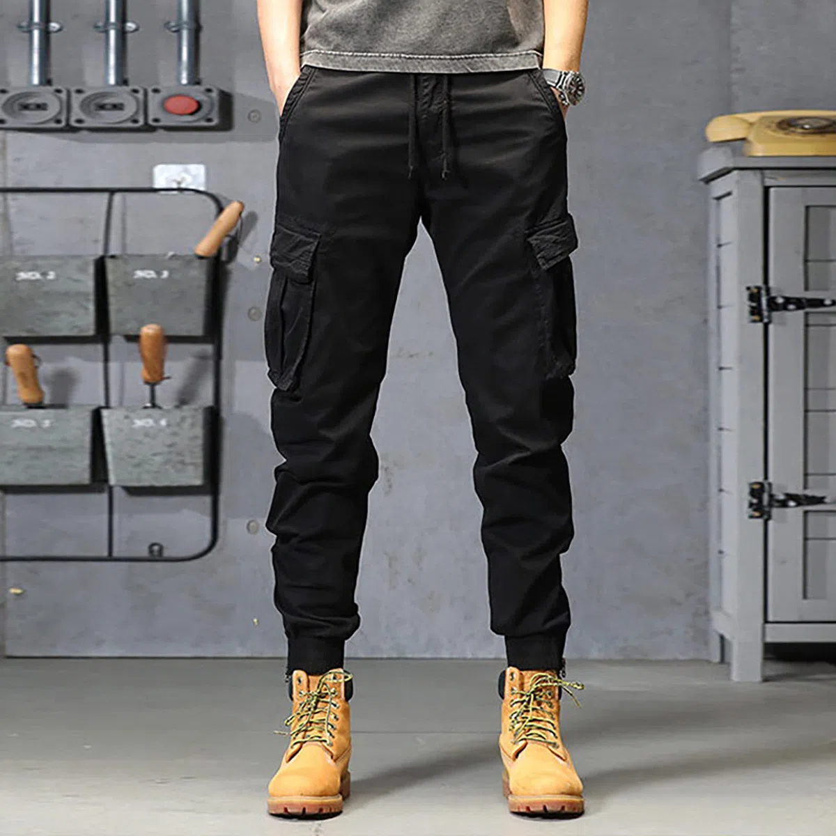 Genérico Pantalones a Cuadros para Hombre Pantalon Chandal Hombre Pantalón Cargo De De Corte Ajustado Pantalón Rectos con Múltiples Bolsillos con Botón a Presión Pantalones Chándal