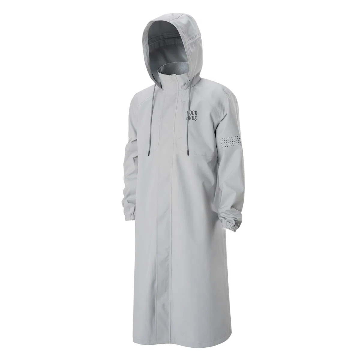 ROCKBROS Chubasquero Largo Deportivo Hombre Mujer, Chaqueta de Lluvia Larga Poncho Impermeable Transpirable Cortaviento con Capucha y Detalles Reflectantes para Senderismo Camping Ciudad, Gris Blanco