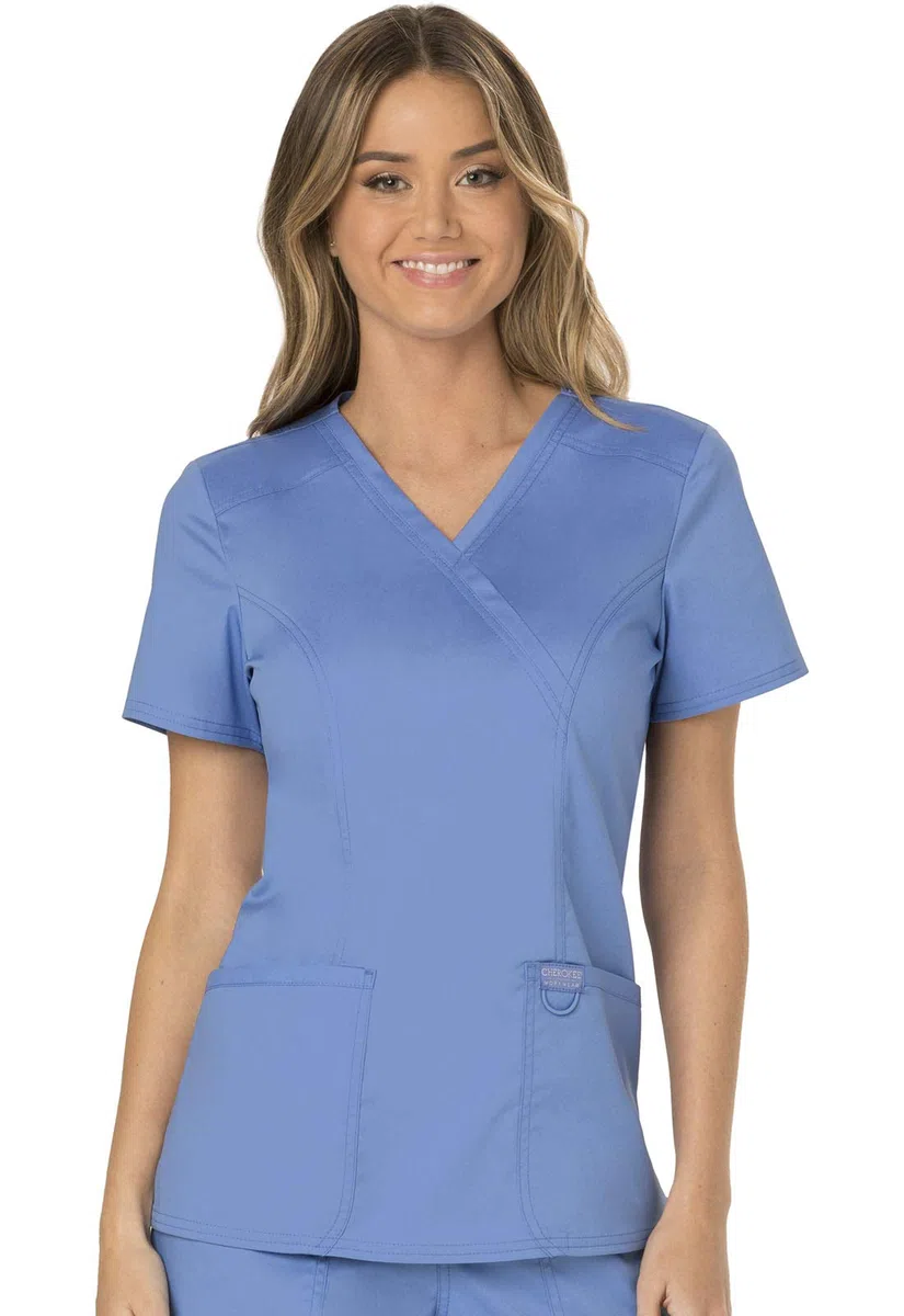 Cherokee Conjunto de uniforme médico para mujer, ajuste clásico moderno WW610 con pantalón de pierna recta de tiro medio, WW110, Ciel - S Top/M