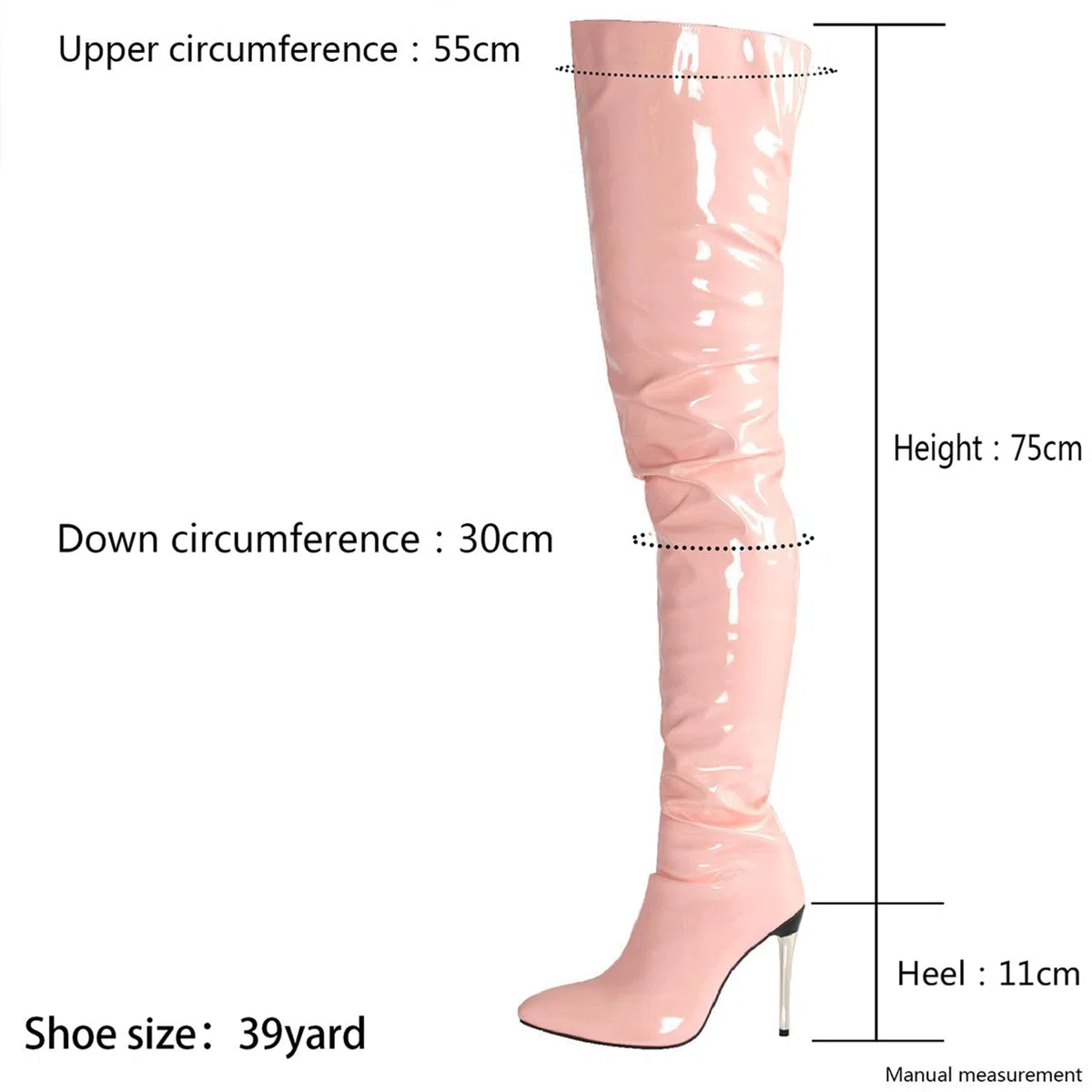 FGRID Botas sobre la rodilla de charol para mujer, botas altas con tacón de aguja de PU artificial de moda, botas largas de club nocturno con cremallera lateral elástica sexy,Negro,45