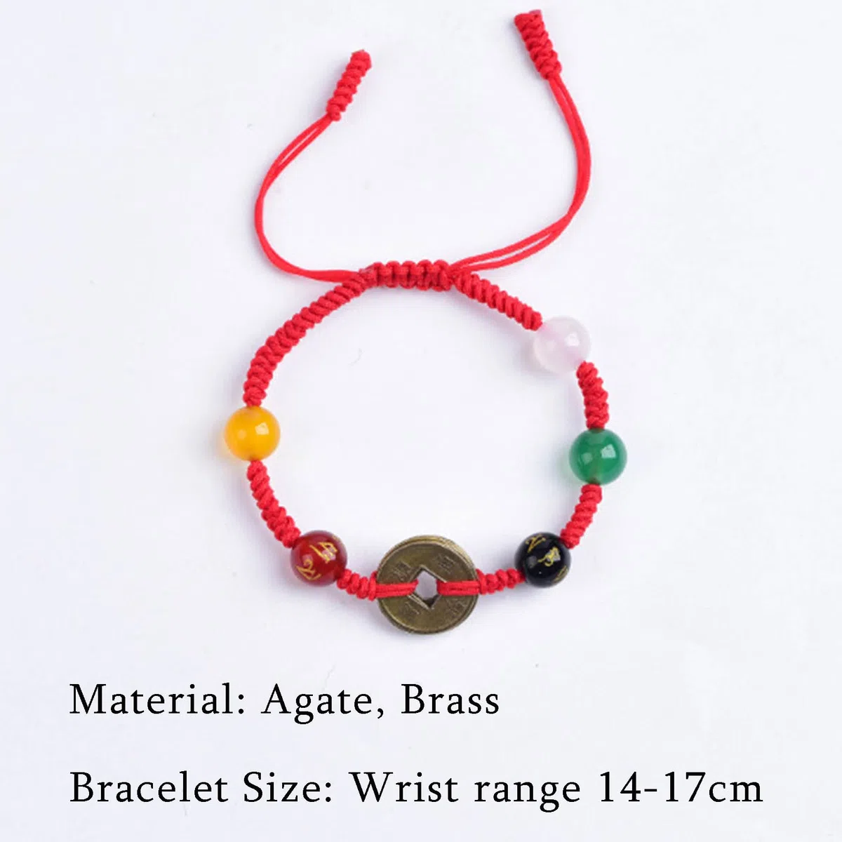 Pulsera de Hilo Rojo Amuleto Feng Shui Cinco Monedas Antiguas Encantos Dios de la Riqueza Cristal Rojo Talismán Budista Hecho a Mano de la Suerte para la Fortuna