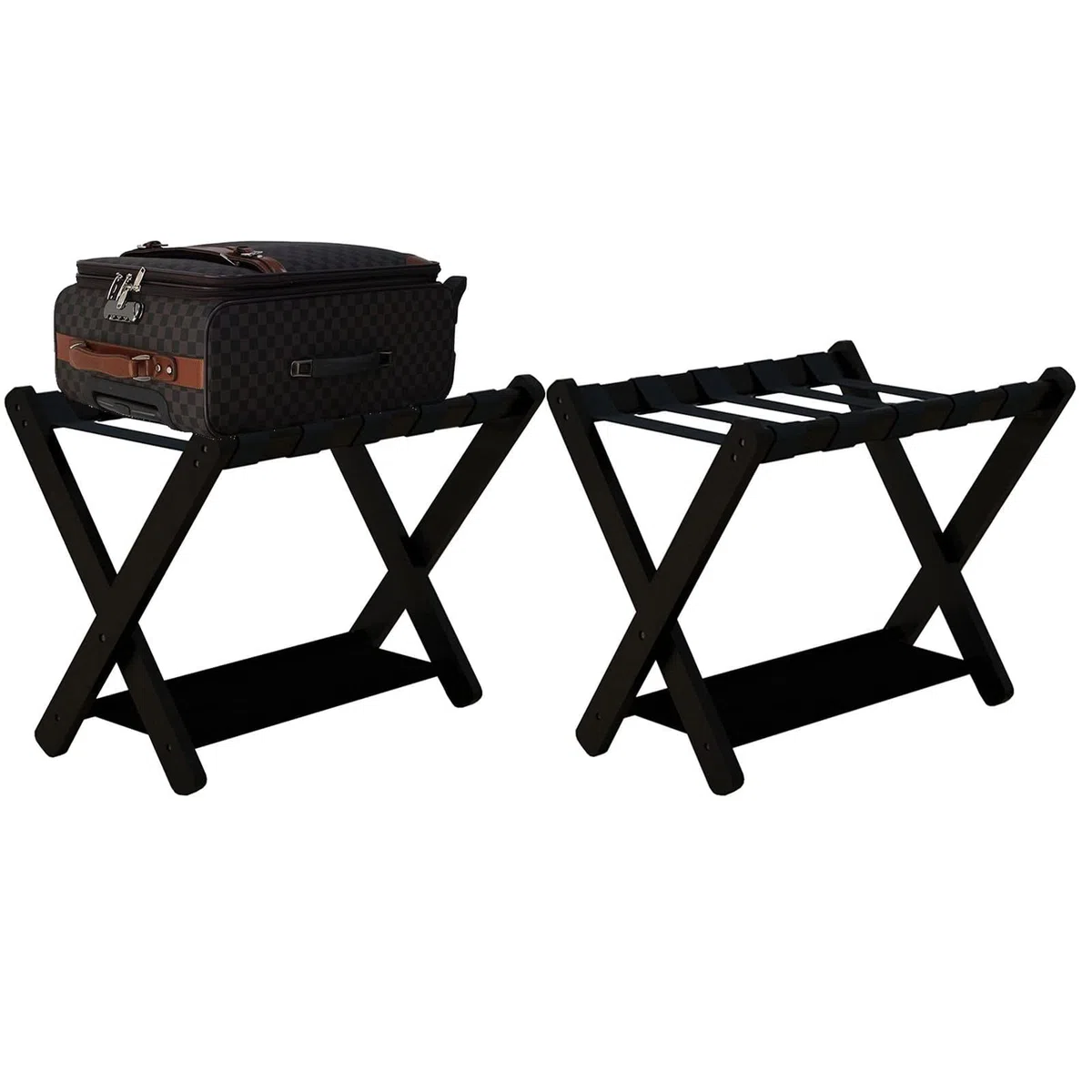 Genérico Organizador de Maletas Plegable con Zapatero - Juego de 2 portaequipajes para habitación de Invitados - Soporte para Maletas de 2 Niveles - Soporte para Maletas de Suelo, 70 x 43 x
