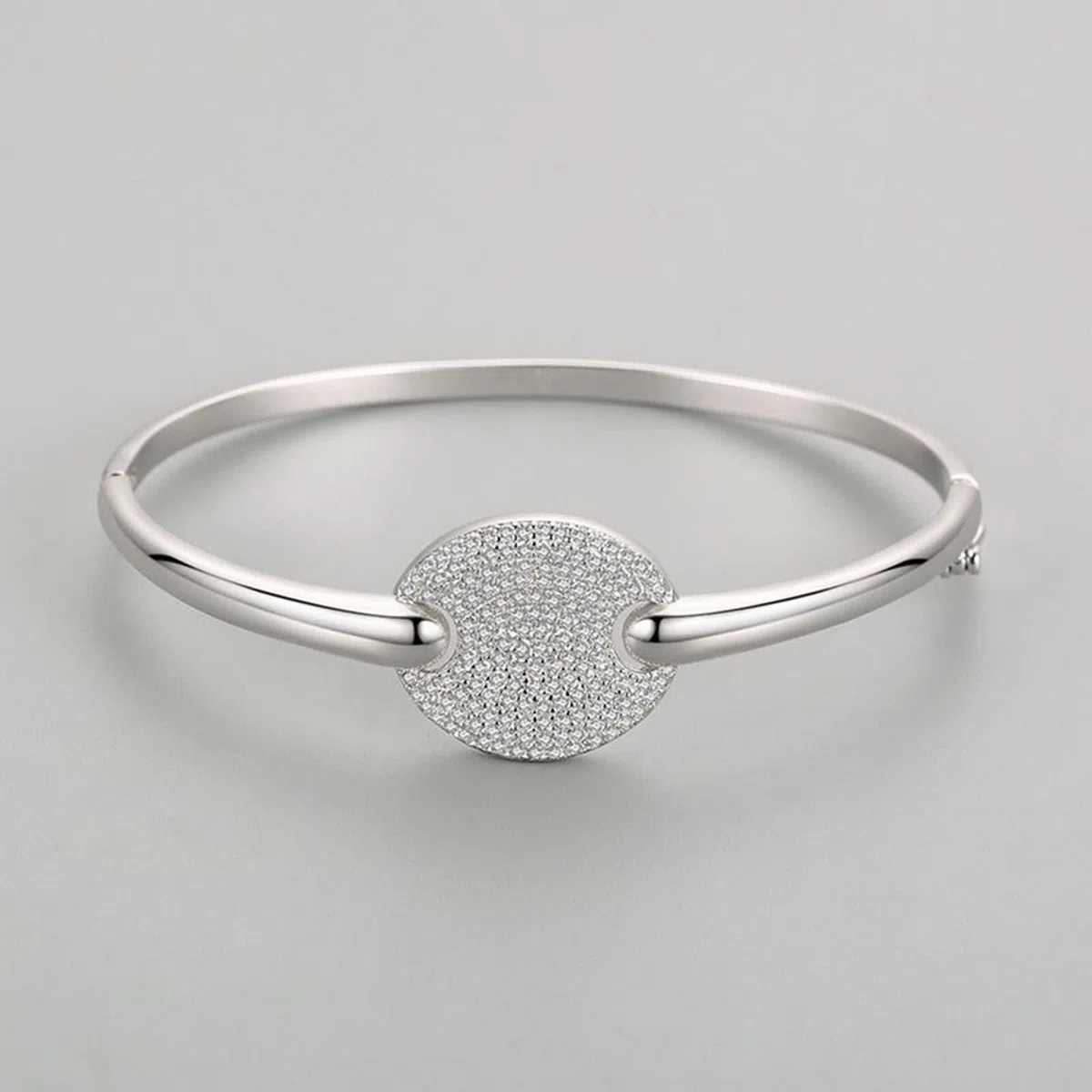 Brazaletes Mujer Oro Blanco 9 K / 14 K / 18 K, Redondo con Moissanita, Cadena 16 CM, Pulsera de Mujer de Plata