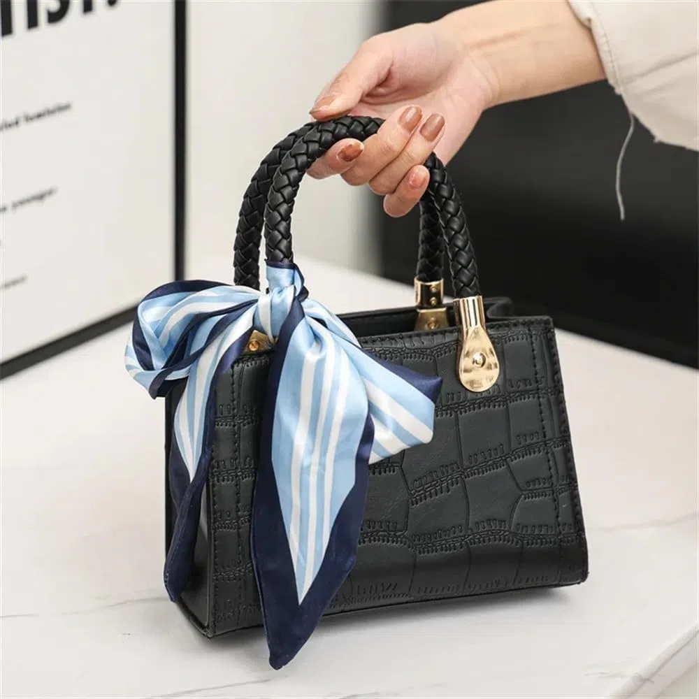 Bolso de mano de piel sintética con patrón de cocodrilo, bolso de mano para mujer, gran capacidad, bolso cruzado diagonal con bufanda, Red, Talla única