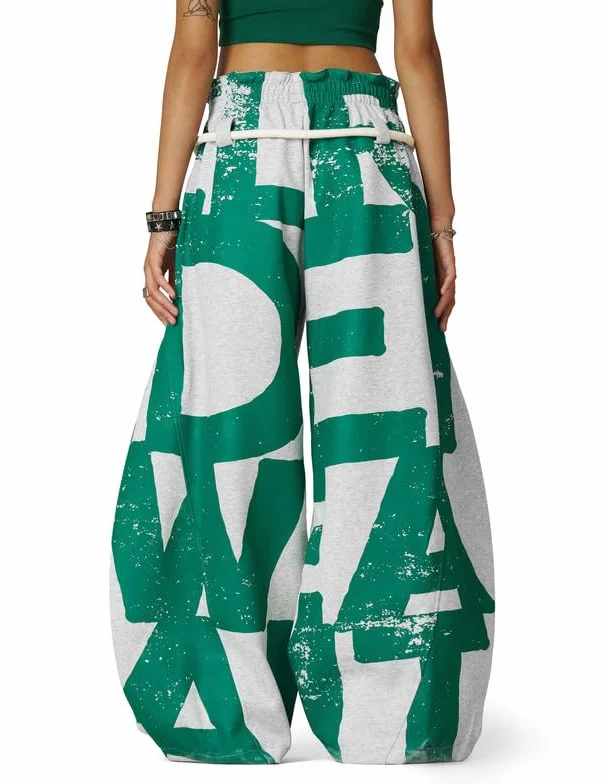 Aelfric Eden Pantalones de chándal holgados para mujer, pantalones de chándal de algodón con cordón, pierna ancha, elásticos, con bolsillos