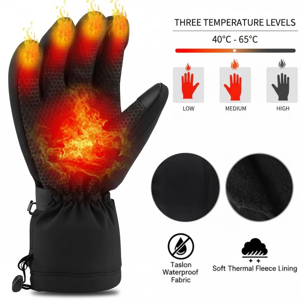 Guantes Calefactables para Hombre y Mujer, Guantes Térmicos con Batería Recargable 7.4V 3000mAh, Impermeables y Táctiles, para Moto, Esquí, Senderismo, Ciclismo, Caza - Talla M/L/XL