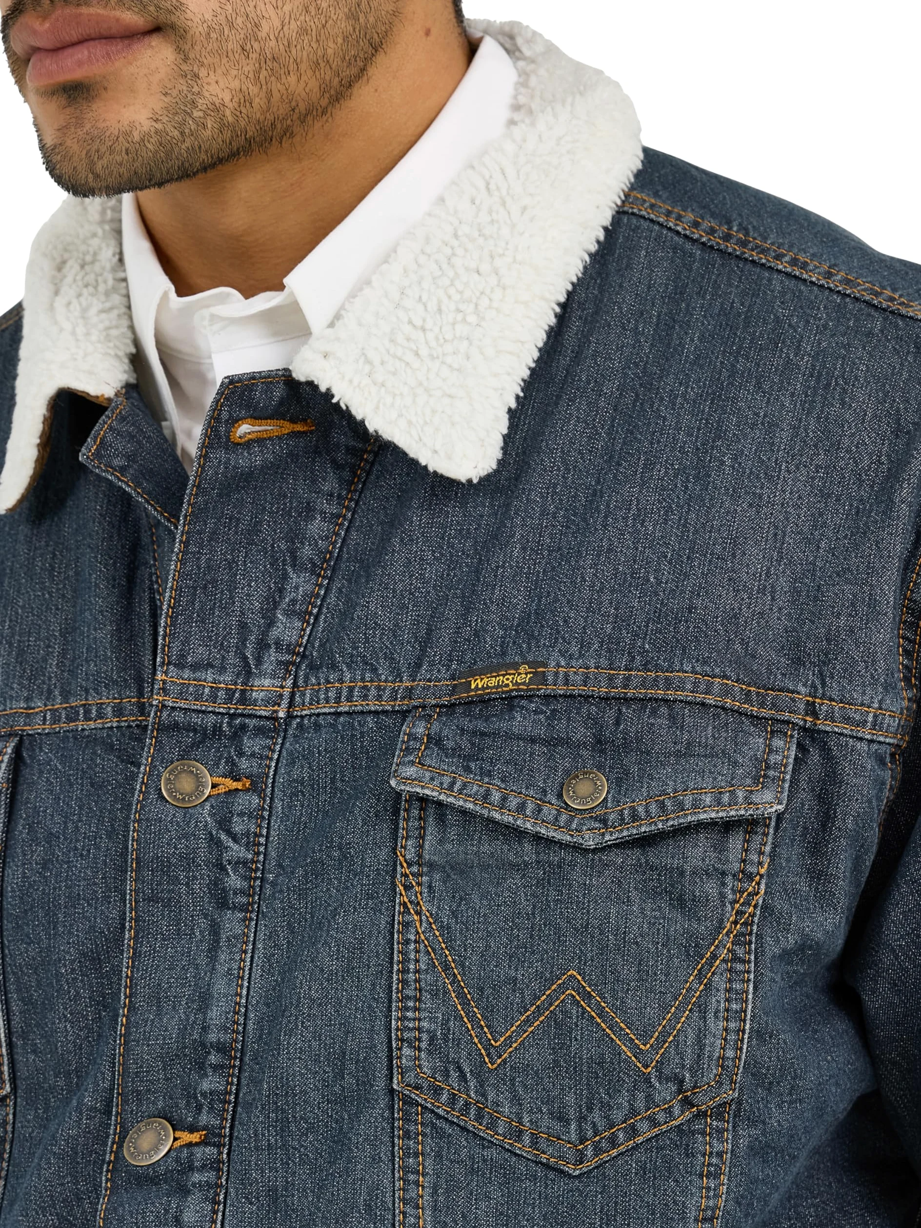 Wrangler Chaqueta vaquera con forro vaquero para hombre, corte vaquero